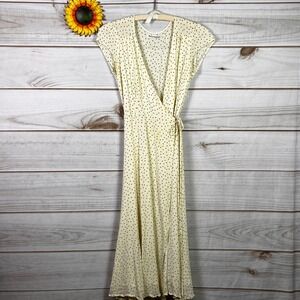 Reformation Cream Black Polka Dot Wrap Midi Dress V-Neck M